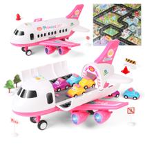 Avião de Brinquedo Dwi Dowellin Rosa com 6 Carrinhos e Tapete de Brincar Avião de Brinquedo Dwi Dowellin Rosa com 6 Carrinhos e Tapete de Brincar