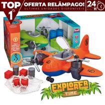 Avião de Brinquedo Grande de Caça c/ Acessórios Cabine Helices Articuladas Trem de Pouso Retrátil