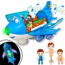 Avião de Brinquedo Musical Luzes Coloridas Bate E Volta Gira 360