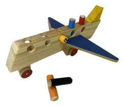 Avião De Madeira Com Pinos - Brinquedo Infantil Educativo