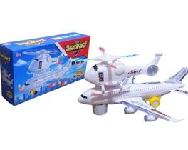 Avião Duplo e Helicóptero de Brinquedo Musical Bate e Volta com Som e Luzes 3D