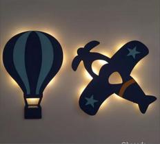 Avião e Balão Com Led Decoração Para Quarto Infantil e bebê Avião e Balão Com Led Decoração Para Quarto Infantil e bebê