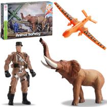 Aviao lanca missil com 2 misseis + dinossauro de vinil e boneco animal safely