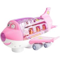 Avião Maluco Infantil Gira 360 Bate e Volta Rosa Com Bonecas e Luzes