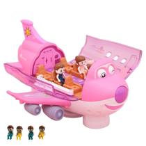 Avião Maluco Infantil Gira 360 Bate e Volta Rosa Com Bonecas e Luzes