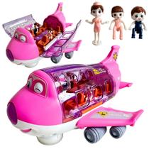 Avião Musical Bate e Volta Gira 360º Com Passageiros Interativos Brinquedo Infantil Com Luz