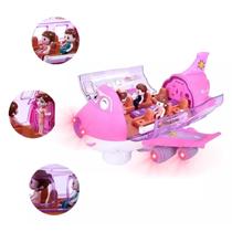 Avião Musical Brinquedo Gira 360 Graus Bate e Volta Som Luz Cor Rosa