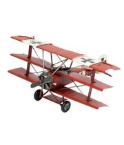 Avião Vermelho Asas Tripla Hélice 15.5x30.5x35cm Estilo Retrô - Vintage - Tasco