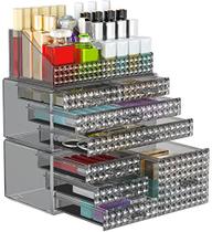 Awenia Makeup Organizer Atualizado, Caixas de armazenamento de cosméticos acrílicos com 3 camadas ajustáveis, 8 gavetas Organizadores de beleza para suporte de pincel, perfume ou exibição de joias, Plus size (cinza)