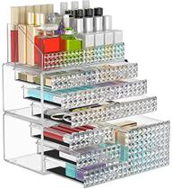 Awenia Makeup Organizer Atualizado, Casos de armazenamento de cosméticos acrílicos com 3 camadas ajustáveis, 8 gavetas Organizadores de beleza para porta-pincel, perfume ou exibição de joias, tamanho Plus (Clear)