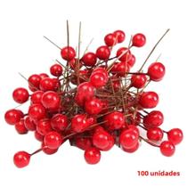 Azevinho Artificial Vermelho Natal - 100 Bagas para Decoração de Festa