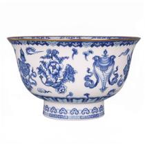 Azul e Branco Bowl Gold Border Oito Tesouros Padrão Tigela Antiga Porcelana de Porcelana Tigelas