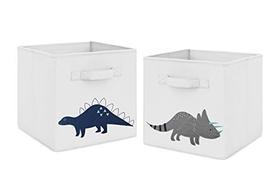 Azul marinho e cinza moderno Dino dobrável tecido de armazenamento de cubo caixas caixas organizador brinquedos crianças bebês para mod dinossauro coleção por Sweet Jojo Designs - conjunto de 2