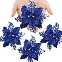 (Azul Real)24pcs Natal Glitter Poinsettia Flores Artificiais, Azul Real - SANLIN BEANS