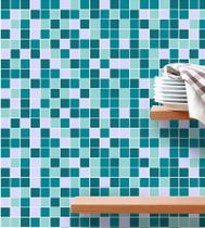 Azulejo Adesivo Lavável Pastilhas Em Tons De Azul Cinza E Branco