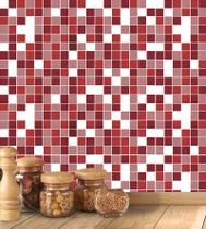 Azulejo Adesivo Lavável Pastilhas em Tons de Vermelho Rosa e Branco 1 Metro - Papel e Parede