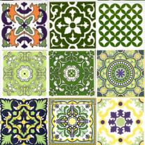 Azulejos Colonial Português em Porcelana kit green mix com 10 peças - Eliane