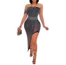 B0111-Vestido Bordado Pedraria Festa Brilho Luxo Preto Ciganinha