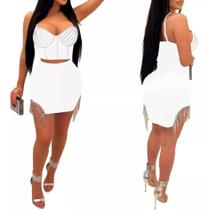 B0144-Conjunto Festa Balada Sexy Cropped Saia Colado Festival J271