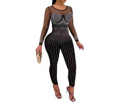 B0217-Macacão Festa Balada Colado Sexy Plus Size Brilho Luxo C582
