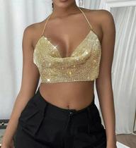 B0406-Blusa Top Cropped Dourado Prateado Preto Sutiã Strass Brilho Festa Carnaval Balada B0406-Blusa Top Cropped Dourado Prateado Preto Sutiã Strass Brilho Festa Carnaval Balada
