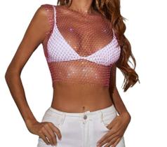 B0431-Blusa Top Cropped Pedraria Bordado Strass Balada Sexy C112