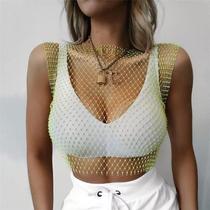 B0431-Blusa Top Cropped Pedraria Bordado Strass Balada Sexy C112