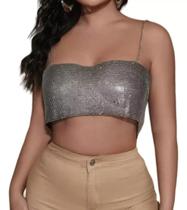 B0436-Blusa Top Cropped Balada Sexy Pedraria Strass Brilho 421s