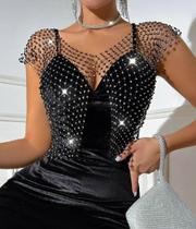 B0444-Blusa Festa Balada Sexy Bordado Strass Carnaval Brilho 03o22 - Xumi