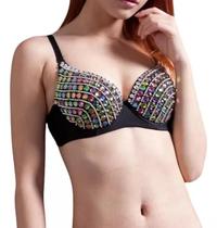 B1003-Blusa Festa Balada Sexy Sutiã Bordado Top Cropped M241