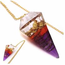 B59083 - pendulo de orgonite raio violeta saint germain - transmutação - folha de ouro