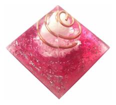 B59407 orgonite piramide do amor 4,5cm - quartzo rosa e cristal