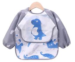 Babador Avental Manga Longa Impermeável Cata Migalhas - Blw - Dino Azul