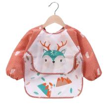 Babador Avental Manga Longa Impermeável Cata Migalhas - Blw - Rena Laranja Babador Avental Manga Longa Impermeável Cata Migalhas - Blw - Rena Laranja