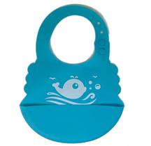 Babador azul de silicone com bolso impermeavel bebe