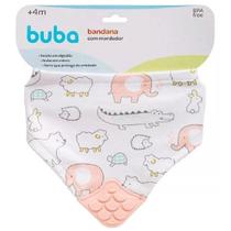 Babador Bandana Bebe com Mordedor e Forro Buba Animais Rosa