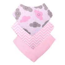 Babador Bandana Bebê Kit Com 3 Menina Nuvem Rosa
