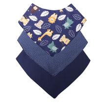 Babador Bandana Bebê Kit Com 3 Menino Safari Azul Marinho