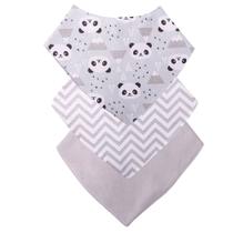 Babador Bandana Bebê Kit Com 3 Unissex Panda Cinza