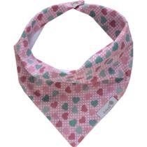 Babador bandana coração rosa e verde agua
