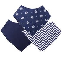 Babador Bandana Para Bebê Kit 3 Peças Menino Coroa Azul Marinho