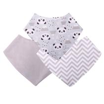 Babador Bandana Para Bebê Kit 3 Peças Unissex Panda Cinza