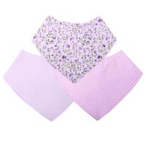 Babador Bandana Para Bebê Menina Floral Lilás Kit Com 3 Babador Bandana Para Bebê Menina Floral Lilás Kit Com 3