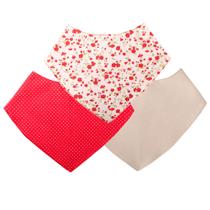 Babador Bandana Para Bebê Menina Floral Vermelho Kit Com 3 - Amora Amor Enxovais