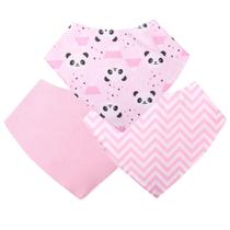 Babador Bandana Para Bebê Menina Panda Rosa Kit Com 3
