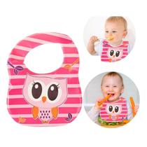 Babador Bebê Impermeável 25cm PVC Rosa Animal Coruja Menina
