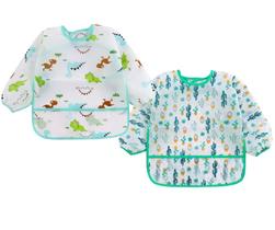 Babador De Manga Longa Kit 2unds Dino Cacto Impermeável Bebê Babador De Manga Longa Kit 2unds Dino Cacto Impermeável Bebê