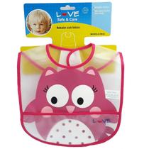 Babador de Plástico Com Bolso Love Coruja Babador de Plástico Com Bolso Love Coruja