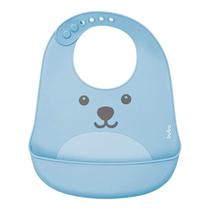 Babador De Silicone Com Bolso Pega Migalhas Gumy Azul Botão Ajustável Ideal Para Refeições Do Bebê - Buba