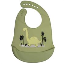 Babador de Silicone Infantil Bichos Dino Maleável Fecho Ajustável Impermeável Possui bolso cata-migalhas KaBaby - 1049D